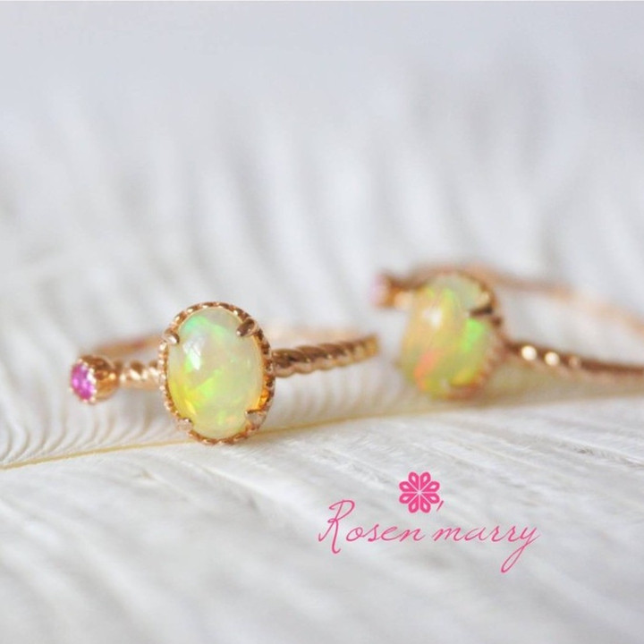 Genuine Opal and Ruby Ring | Sterling Silver | Luck Charm