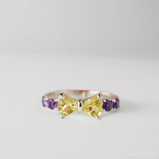 Sterling Silver Bow Ring with Citrine and Amethyst | Elegant Birthstone