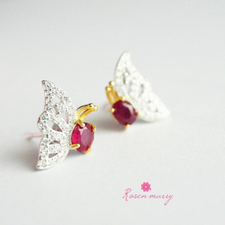 Ruby Butterfly Earrings in Sterling Silver (RE065)