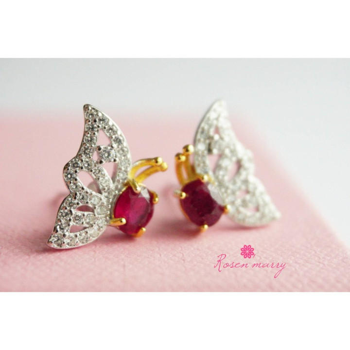 Ruby Butterfly Earrings in Sterling Silver (RE065)