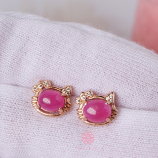 Genuine Ruby Cat Ear Stud Earrings | 925 Sterling Silver