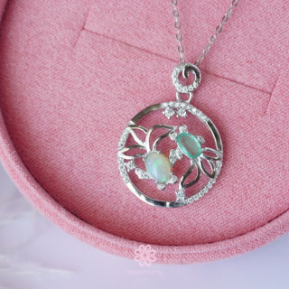 Opal and Emerald Sterling Silver Necklace - RN002