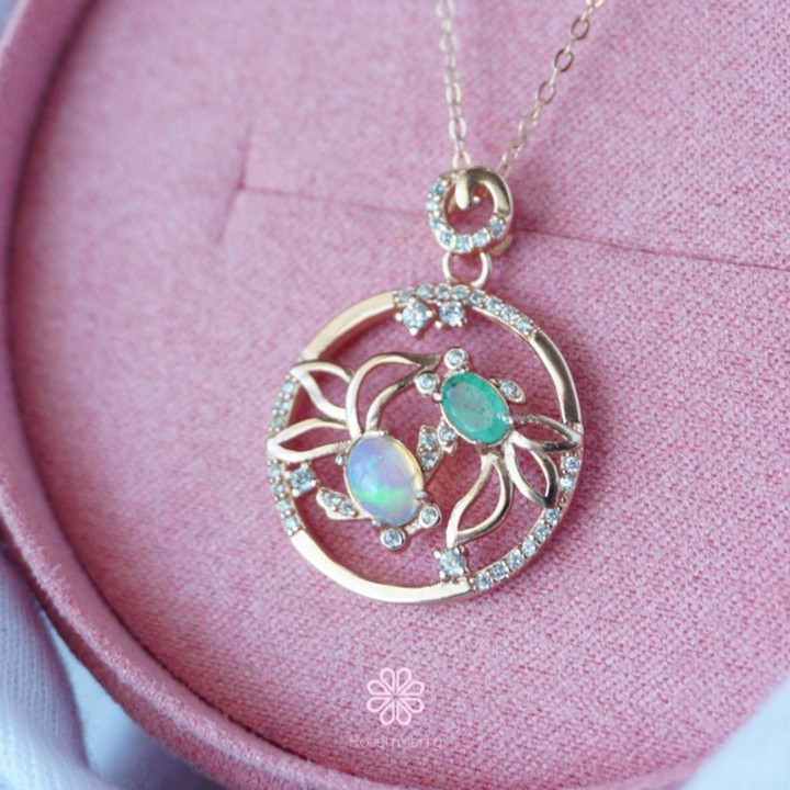 Opal and Emerald Sterling Silver Necklace - RN002