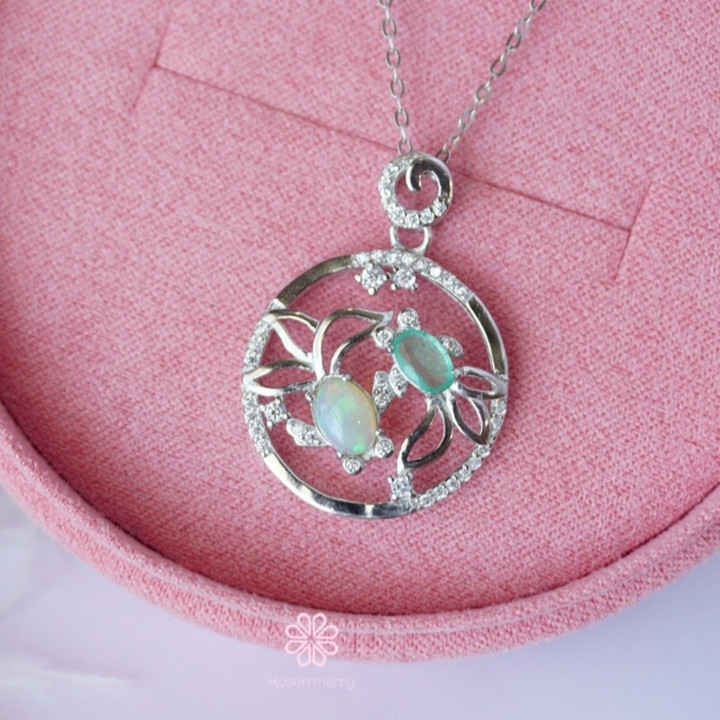 Opal and Emerald Sterling Silver Necklace - RN002