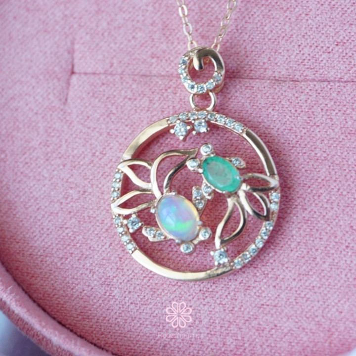 Opal and Emerald Sterling Silver Necklace - RN002