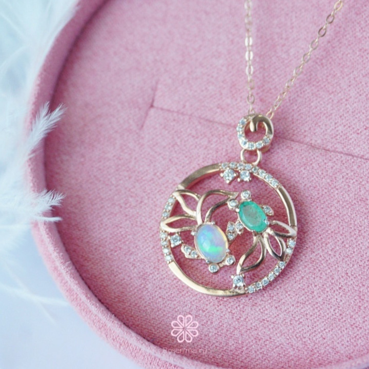 Opal and Emerald Sterling Silver Necklace - RN002
