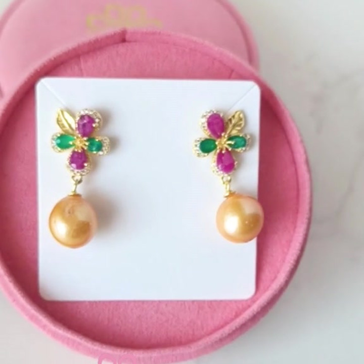 Boucles d'oreilles pendantes en argent sterling avec pierres précieuses - Quartz rose, rubis et agate
