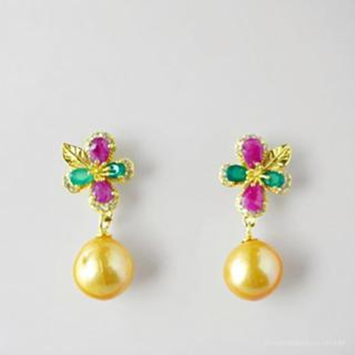 Boucles d'oreilles pendantes en argent sterling avec pierres précieuses - Quartz rose, rubis et agate
