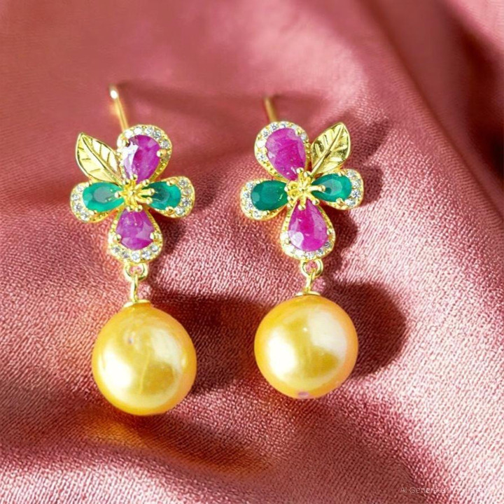 Boucles d'oreilles pendantes en argent sterling avec pierres précieuses - Quartz rose, rubis et agate