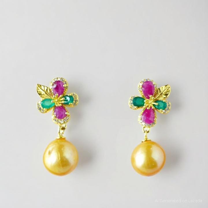 Boucles d'oreilles pendantes en argent sterling avec pierres précieuses - Quartz rose, rubis et agate