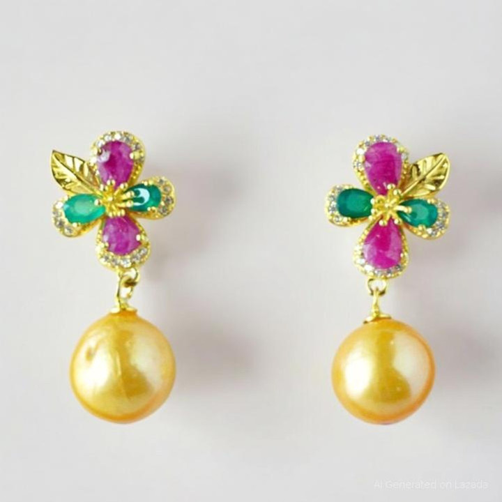 Boucles d'oreilles pendantes en argent sterling avec pierres précieuses - Quartz rose, rubis et agate