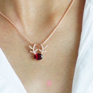 Deep Red Garnet Necklace | Sterling Silver and Pink Gold