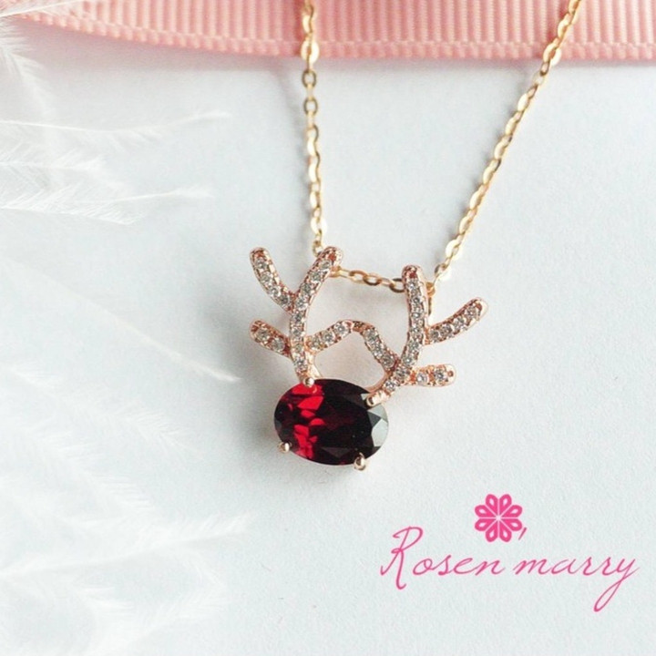 Deep Red Garnet Necklace | Sterling Silver and Pink Gold