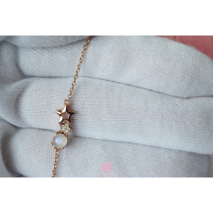 Bracelet en pierre de lune bleu ciel | Argent sterling 925 | Cadeau porte-bonheur