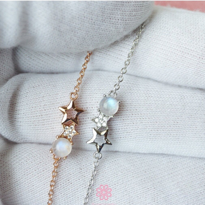 Bracelet en pierre de lune bleu ciel | Argent sterling 925 | Cadeau porte-bonheur