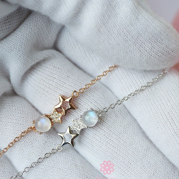 Bracelet en pierre de lune bleu ciel | Argent sterling 925 | Cadeau porte-bonheur