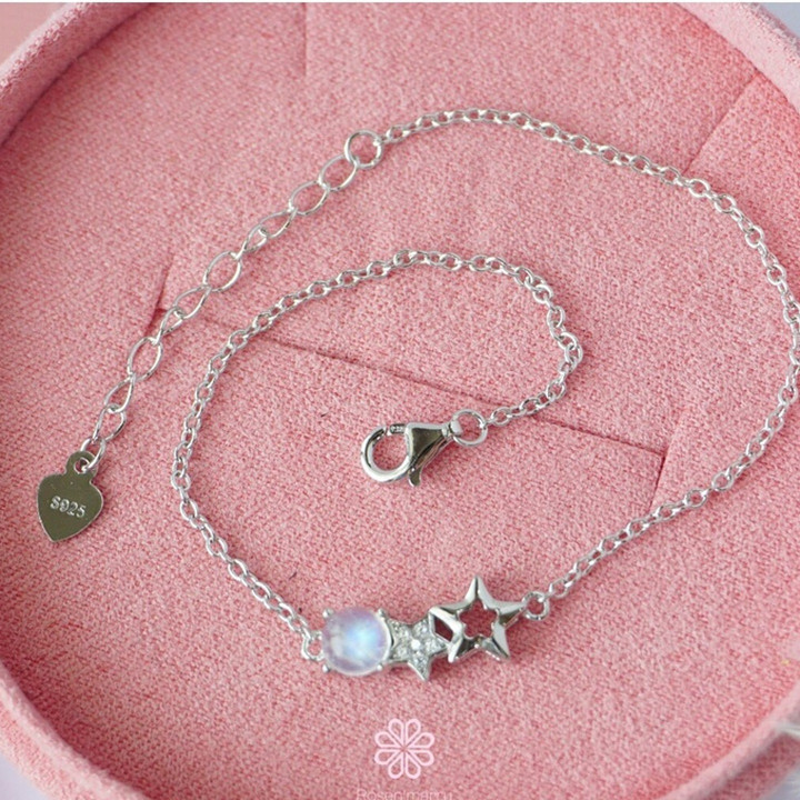 Bracelet en pierre de lune bleu ciel | Argent sterling 925 | Cadeau porte-bonheur