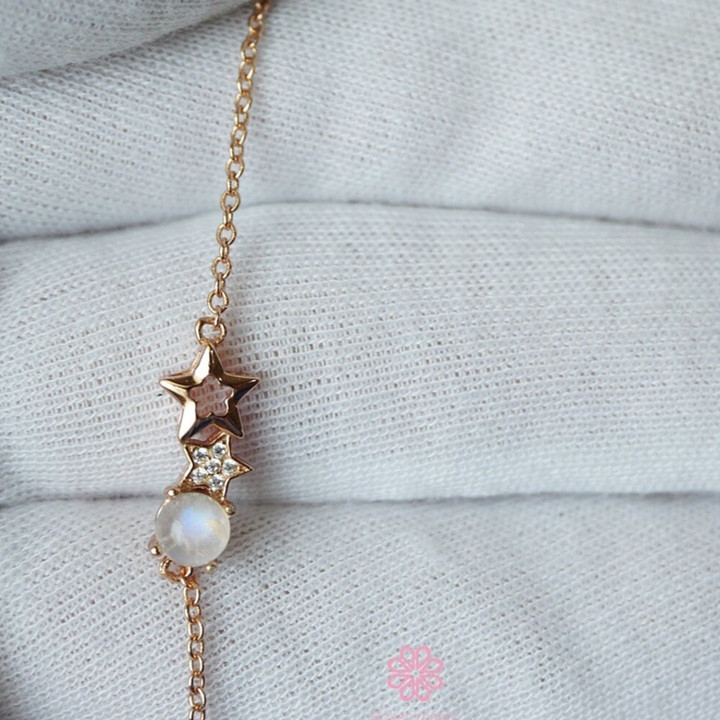 Bracelet en pierre de lune bleu ciel | Argent sterling 925 | Cadeau porte-bonheur