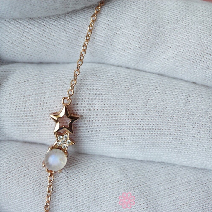 Bracelet en pierre de lune bleu ciel | Argent sterling 925 | Cadeau porte-bonheur