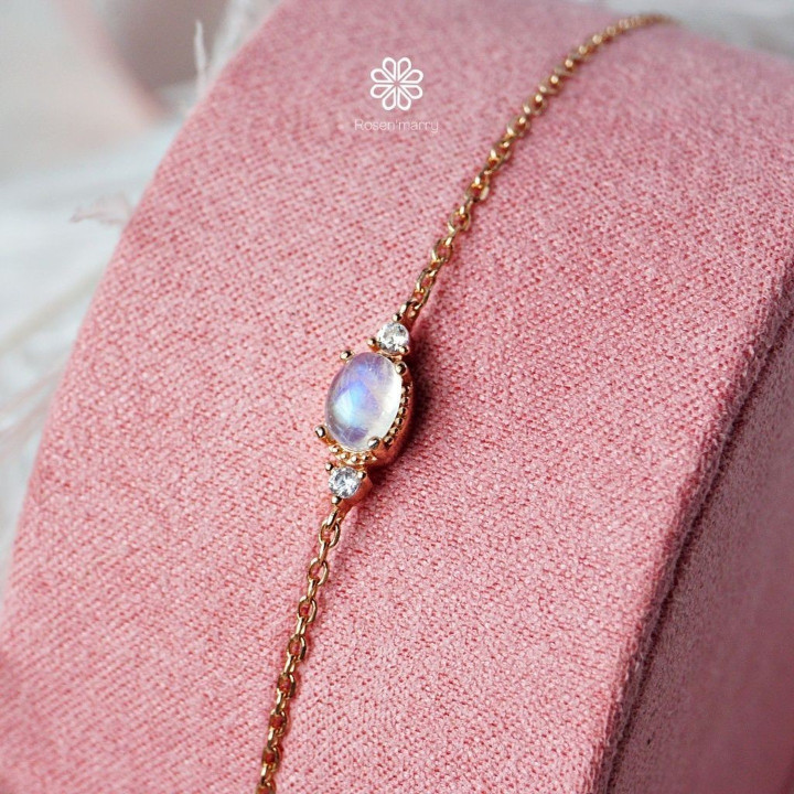 Pulsera de plata de ley con piedra lunar - Joyería de buena fortuna