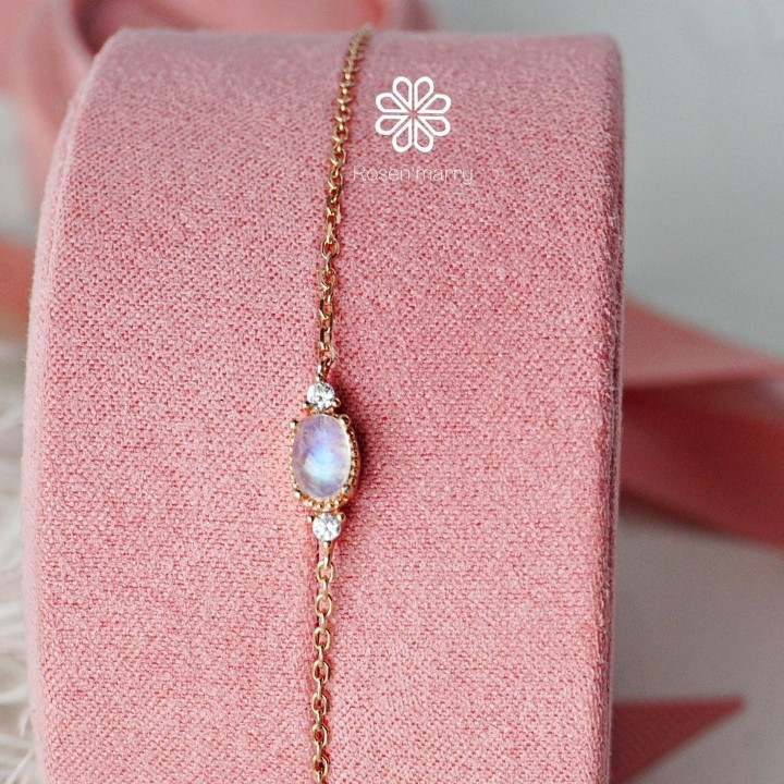 Pulsera de plata de ley con piedra lunar - Joyería de buena fortuna