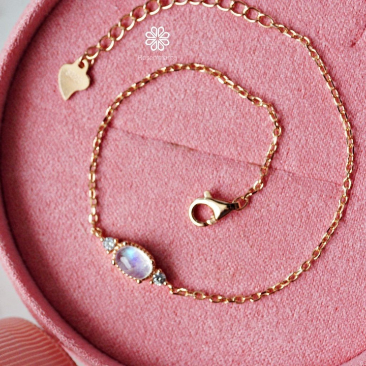 Pulsera de plata de ley con piedra lunar - Joyería de buena fortuna