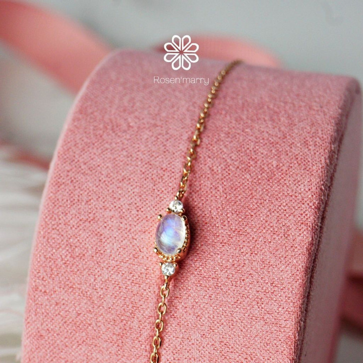 Pulsera de plata de ley con piedra lunar - Joyería de buena fortuna