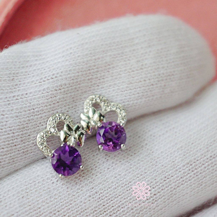 Pendientes de aro de amatista | Plata de ley 925 | Piedras preciosas de la buena fortuna