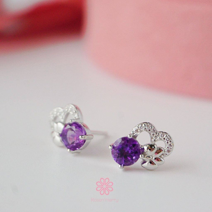 Pendientes de aro de amatista | Plata de ley 925 | Piedras preciosas de la buena fortuna