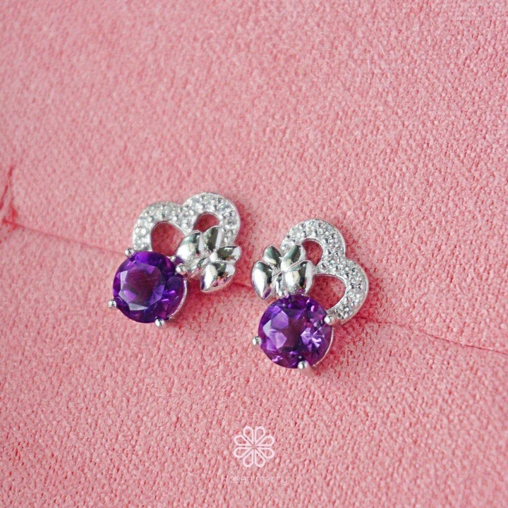 Pendientes de aro de amatista | Plata de ley 925 | Piedras preciosas de la buena fortuna