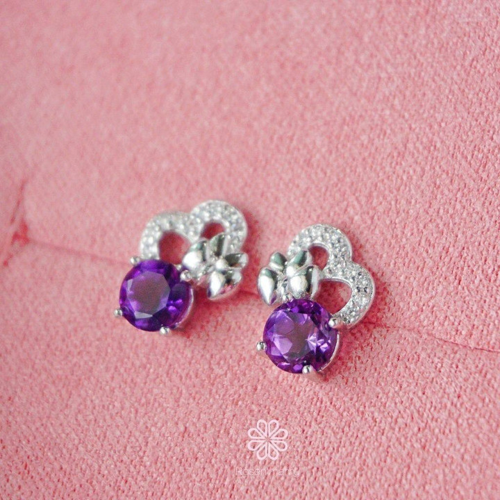 Pendientes de aro de amatista | Plata de ley 925 | Piedras preciosas de la buena fortuna