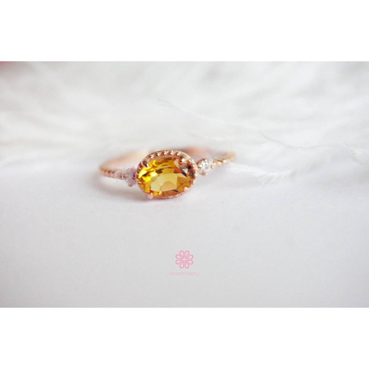 Echter Citrinring | 925er Sterlingsilber und Roségold