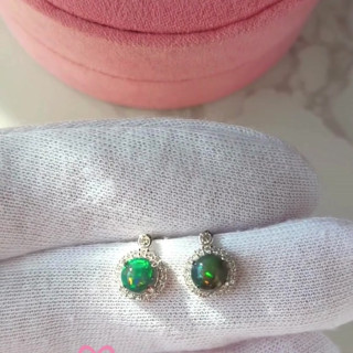 Black Opal Stud Earrings | 925 Sterling Silver | October Birthstone