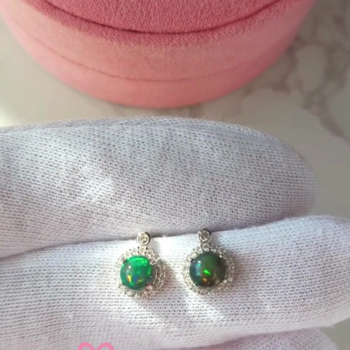 Black Opal Stud Earrings | 925 Sterling Silver | October Birthstone