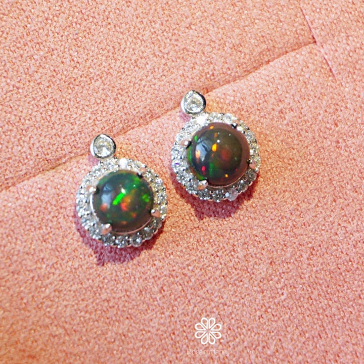 Black Opal Stud Earrings | 925 Sterling Silver | October Birthstone