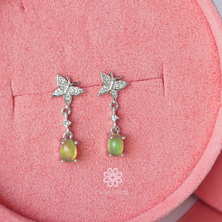 Pendientes colgantes de ópalo auténtico | Plata de ley y buena fortuna
