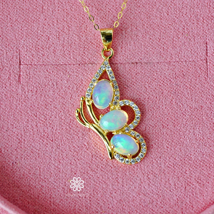 Echte Opal-Halskette | Sterlingsilber und vergoldet RN016