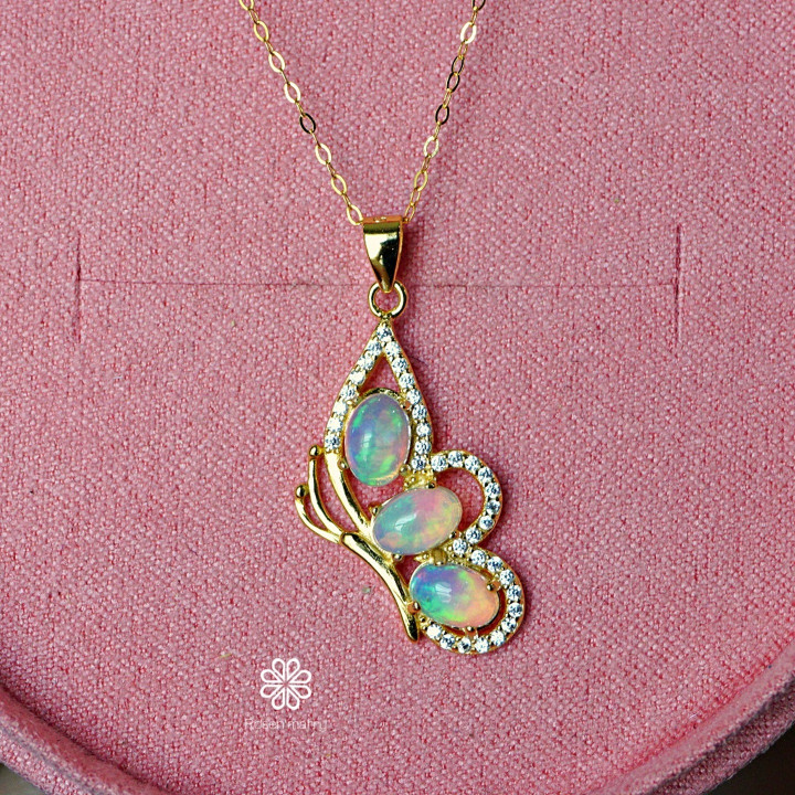 Echte Opal-Halskette | Sterlingsilber und vergoldet RN016