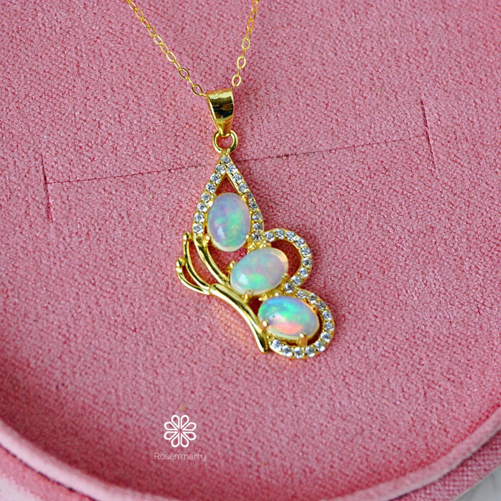 Echte Opal-Halskette | Sterlingsilber und vergoldet RN016
