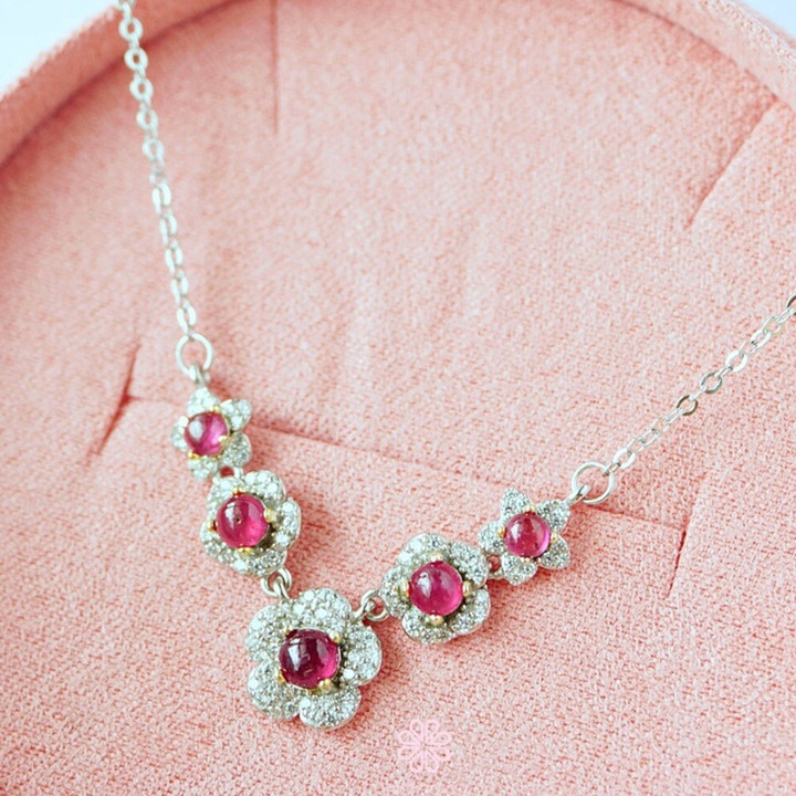 Genuine Ruby Necklace | Sterling Silver and Good Fortune Charm