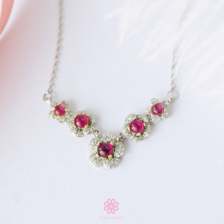 Genuine Ruby Necklace | Sterling Silver and Good Fortune Charm