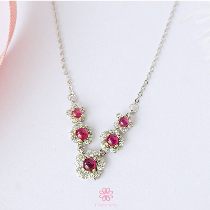 Genuine Ruby Necklace | Sterling Silver and Good Fortune Charm