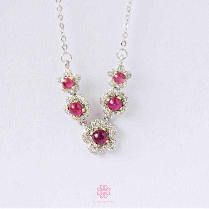 Genuine Ruby Necklace | Sterling Silver and Good Fortune Charm