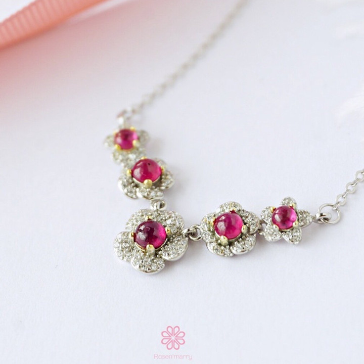 Genuine Ruby Necklace | Sterling Silver and Good Fortune Charm