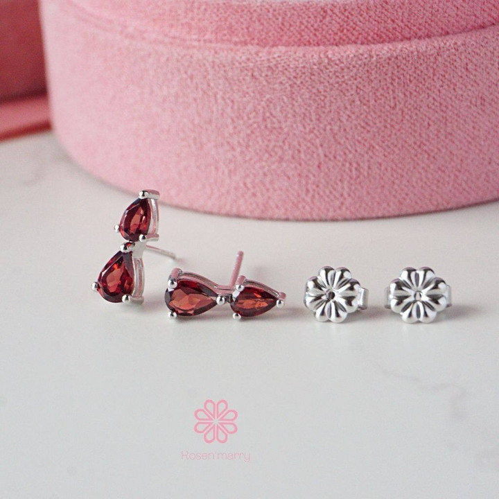 Pendientes colgantes de granate | Plata de ley 925, regalo de buena fortuna