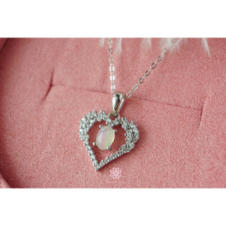 Sterling Silver Opal Heart Necklace | Good Fortune Gemstone