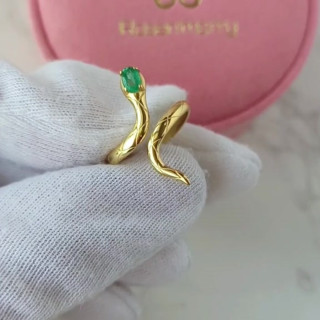 Sterling Silver Emerald Snake Ring | Raw Gemstone Jewelry