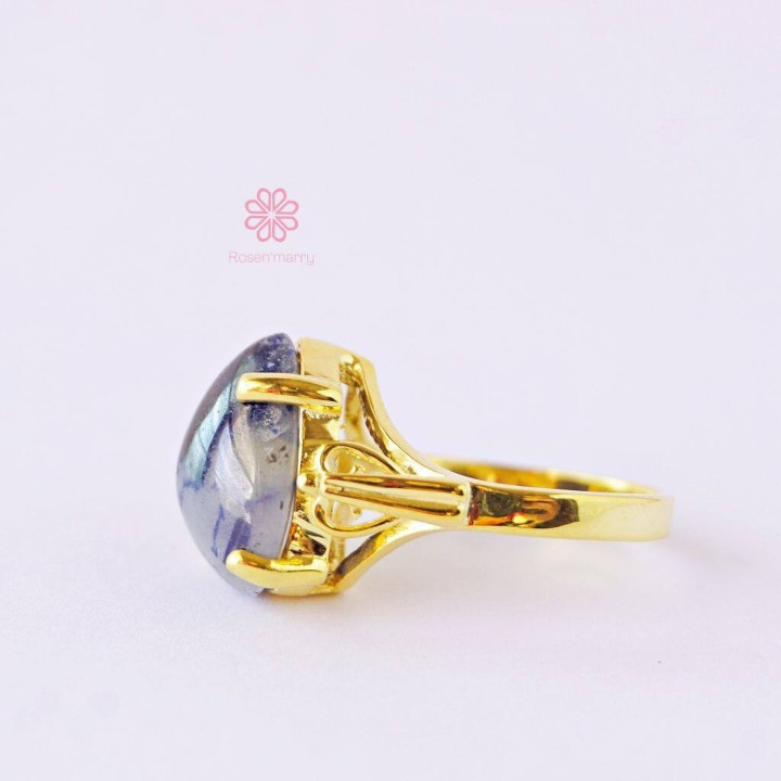 Ring mit rohem Saphir | Echter 12,4-Karat-Saphir, Sterlingsilber, vergoldet