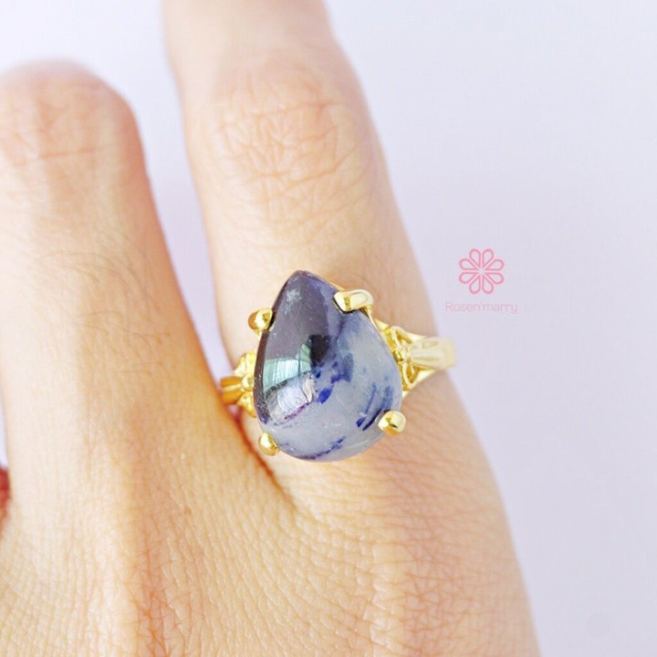 Ring mit rohem Saphir | Echter 12,4-Karat-Saphir, Sterlingsilber, vergoldet