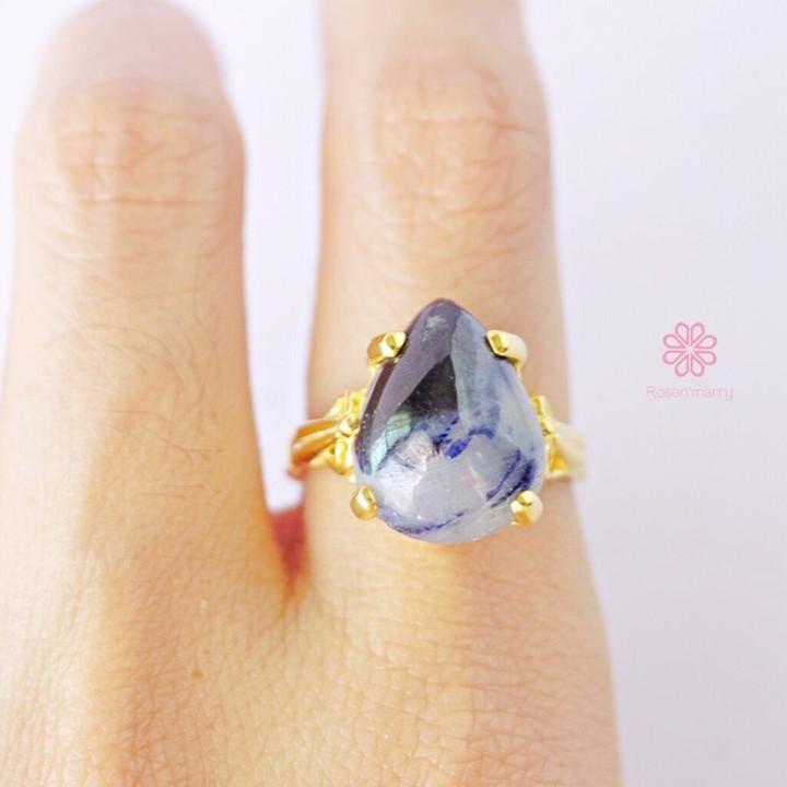 Ring mit rohem Saphir | Echter 12,4-Karat-Saphir, Sterlingsilber, vergoldet